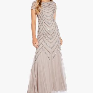 Adriana papell  Elegant Beaded Evening Gown - Silver